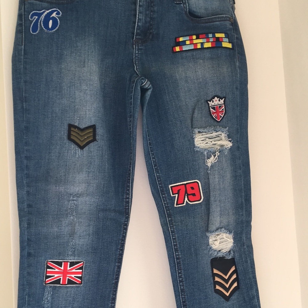 Distressed Rocker Patched Jeans - Picture 10 of 13